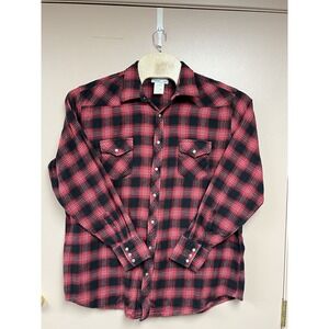 Wrangler Wrancher Pearl Snap Flannel Shirt Size 2XT Red Black‎ Plaid 100% Cotton